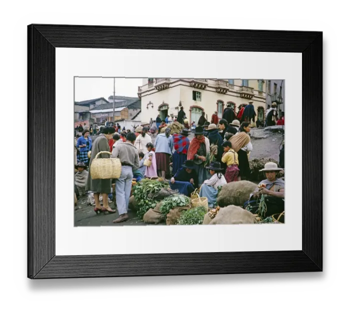 Framed Print : Indigenous market traders on the street, Ambato market, Ecuador, South America, 1962, South America
