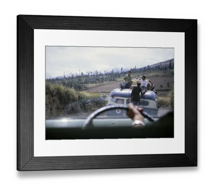 Framed Print : View through the windscreen of a bus, road between Ambato and Banos, Ecuador, South America, 1962, South America