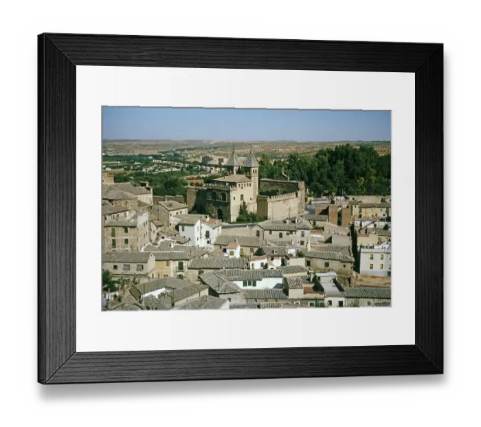 Framed Print : View over the roofs of the historic buildings to the city gate Puerta Nueva de Bisagra, Toledo, Castilla La Mancha, Spain, Europe Framed Print : View over the roofs of the historic buildings to the city gate Puerta Nueva de Bisagra, Toledo, Castilla La Mancha, Spain, Europe