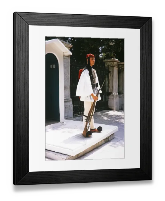 Framed Print : Soldier of the Greek Presidential Guard or Evzone on guard duty, Athens, Greece 1964
