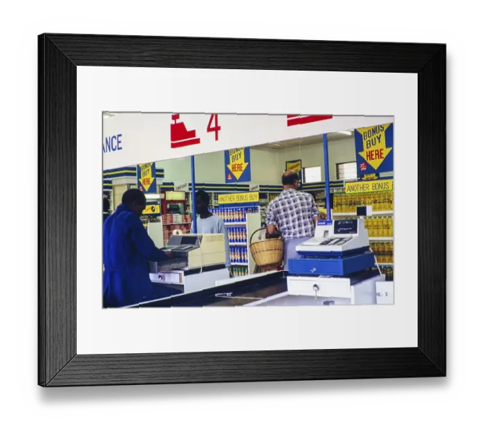 Framed Print : People shopping inside a PTC Kwiksave shop, Malawi, Southern Africa, 1989, Africa Framed Print : People shopping inside a PTC Kwiksave shop, Malawi, Southern Africa, 1989, Africa