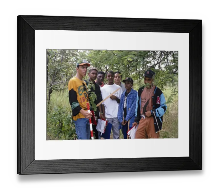 Framed Print : A group of young people from Central High International School conducting geographical fieldwork in a rural area, Malawi, Southern Africa 1996, Africa
