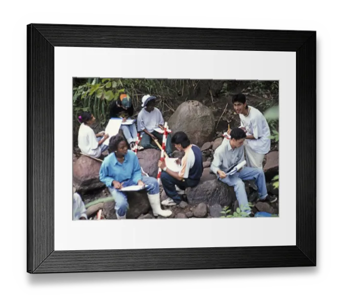 Framed Print : Group of students from Central High International School conducting geographical fieldwork in a rural area, Zomba, Malawi, Southern Africa 1996, Africa