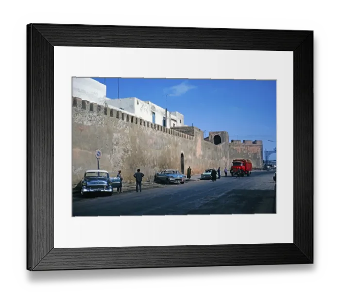 Framed Print : Vintage cars in front of the city wall, Essaouira, Morocco, North Africa 1971, Africa Framed Print : Vintage cars in front of the city wall, Essaouira, Morocco, North Africa 1971, Africa