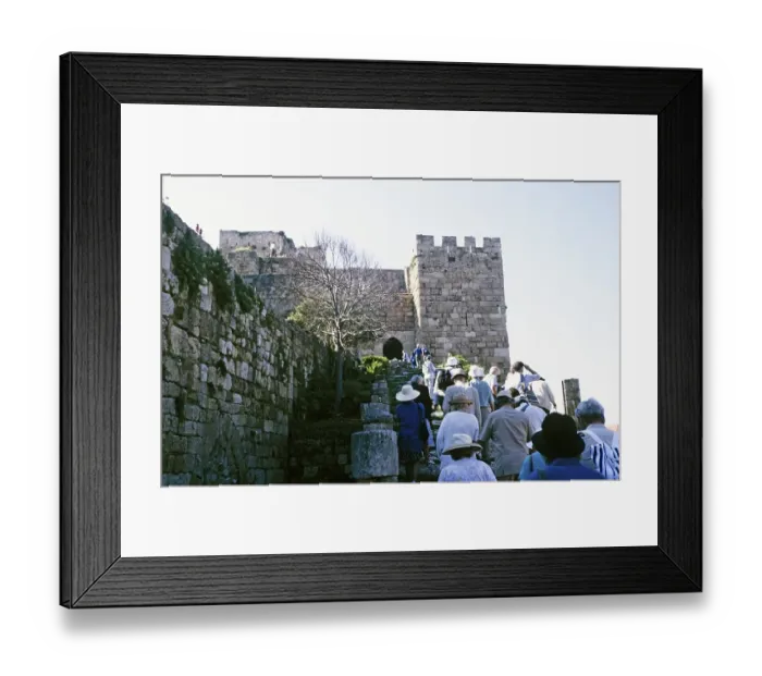 Framed Print : Greek tourist group visits the historic Crusader castle, Byblos, Lebanon 1998