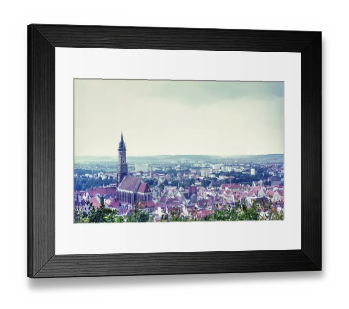 Framed Print : Historic buildings in the city of Landshut, Bavaria, Germany in 1970