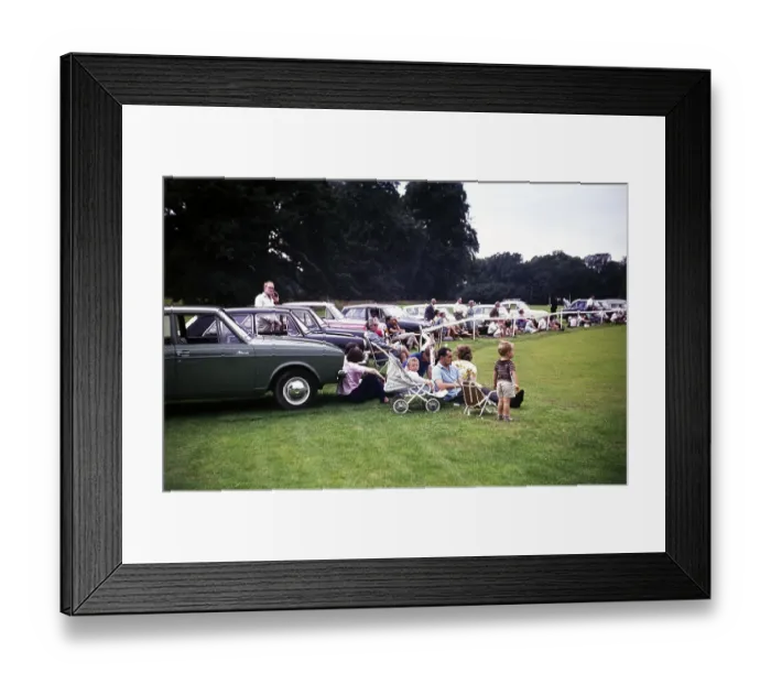Framed Print : People watching a polo match Cirencester, Gloucestershire, England, UK 1967, sitting by their cars Framed Print : People watching a polo match Cirencester, Gloucestershire, England, UK 1967, sitting by their cars
