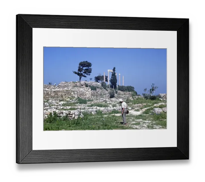 Framed Print : Tourist in the ruins of the archaeological site of ancient Byblos, Lebanon 1998