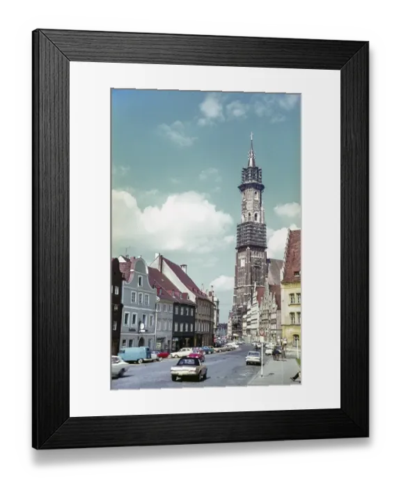 Framed Print : Historic buildings in the city of Landshut, Bavaria, Germany in 1970