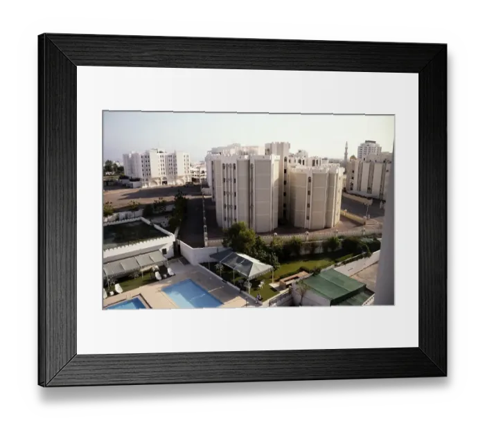 Framed Print : View of the swimming pool from the Holiday Inn Hotel, Muscat, Oman 1998