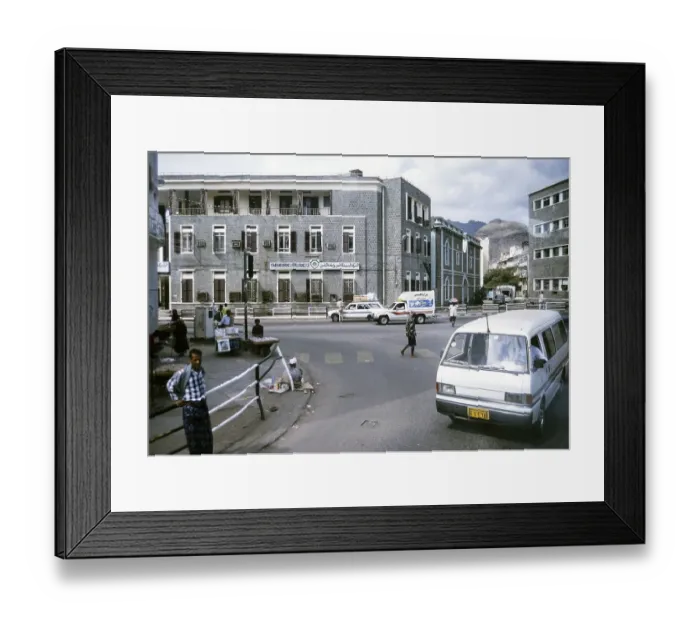 Framed Print : City of Aden, Yemen, 1998 Snapshot of a street scene through a bus window, Asia Framed Print : City of Aden, Yemen, 1998 Snapshot of a street scene through a bus window, Asia