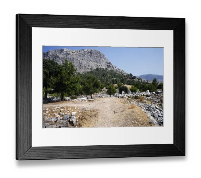 Framed Print : Archaeological excavation site Ruins of the ancient Greek city of Priene, Turkey, below the steep slope of Mount Mycale, 1997, Asia