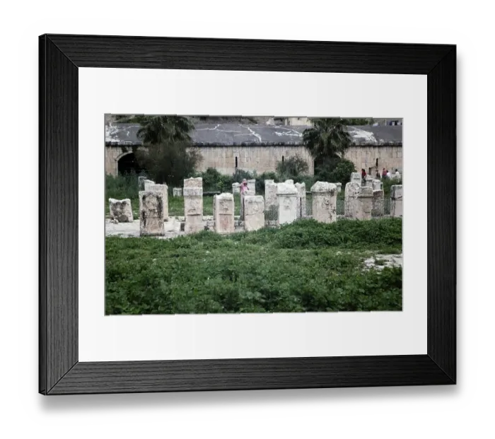 Framed Print : Roman tombstones in an archaeological museum site, Apamea or Afamia, Syria, 1998, Asia
