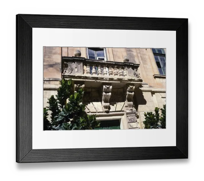Framed Print : Architectural detail of a stone balcony in the city of Mdina, Malta 1998