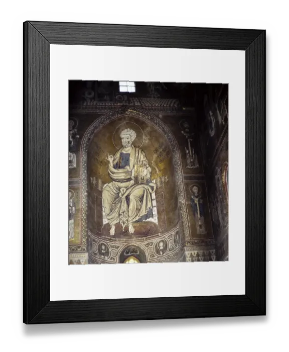 Framed Print : Religious wall paintings in the Norman cathedral of Monreale, Cathedral of Monreale, near Palermo, Sicily, Italy, in 1999, Europe