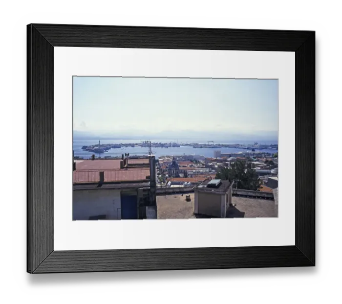 Framed Print : View across the Strait of Messina from Messina, Sicily, Italy, 1999, Europe