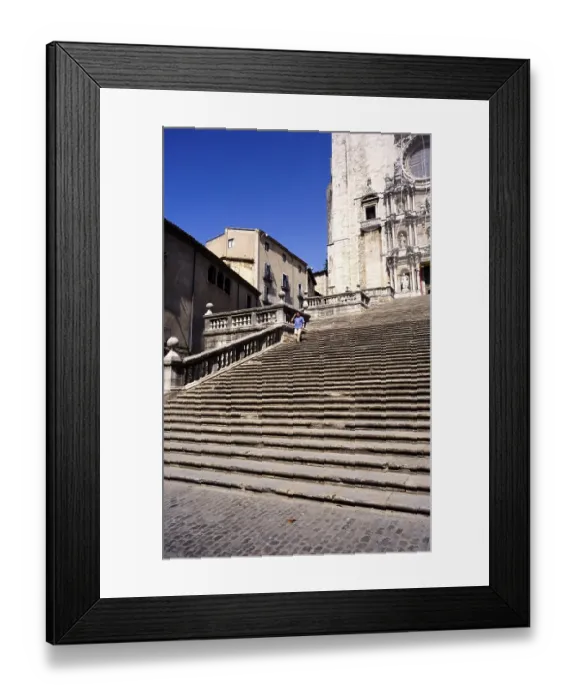 Framed Print : Staircase in front of the cathedral church in Girona, Catalonia, Spain, Europe