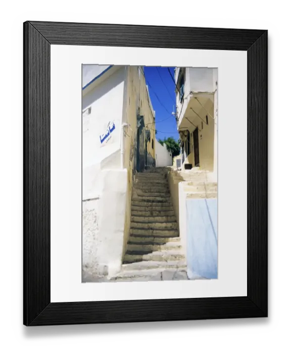 Framed Print : Narrow stone steps lead to traditional houses in the old town, Tangier, Morocco, North Africa, Africa Framed Print : Narrow stone steps lead to traditional houses in the old town, Tangier, Morocco, North Africa, Africa