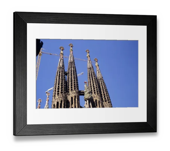 Framed Print : Basilica de la Sagrada Familia architect Antoni Gaudi, cranes in the background, Barcelona, Catalonia, Spain, 1999, Europe Framed Print : Basilica de la Sagrada Familia architect Antoni Gaudi, cranes in the background, Barcelona, Catalonia, Spain, 1999, Europe