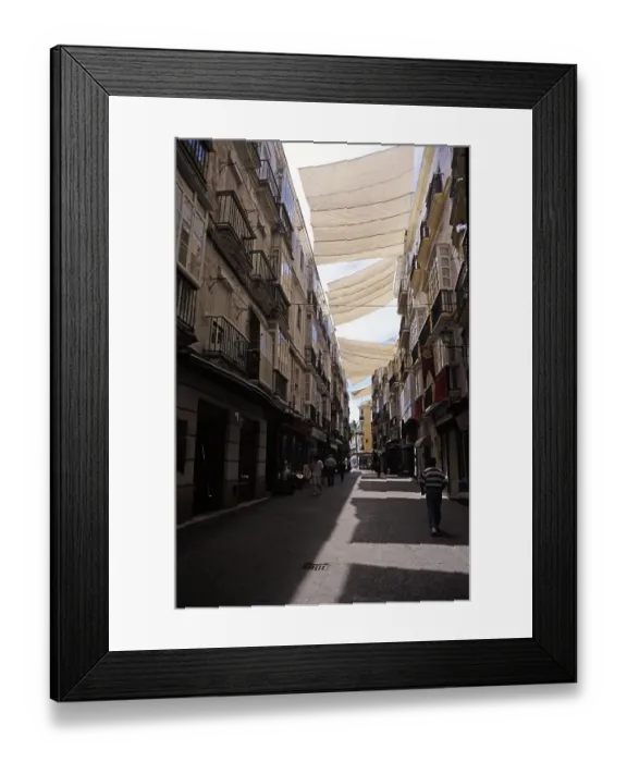 Framed Print : Large tarpaulins to provide shade for a street in the city centre of Cadiz, Spain, Europe