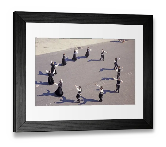 Framed Print : Traditional folk dancers perform on the quay for the spectators of a cruise ship, Vigo, Spain, Europe