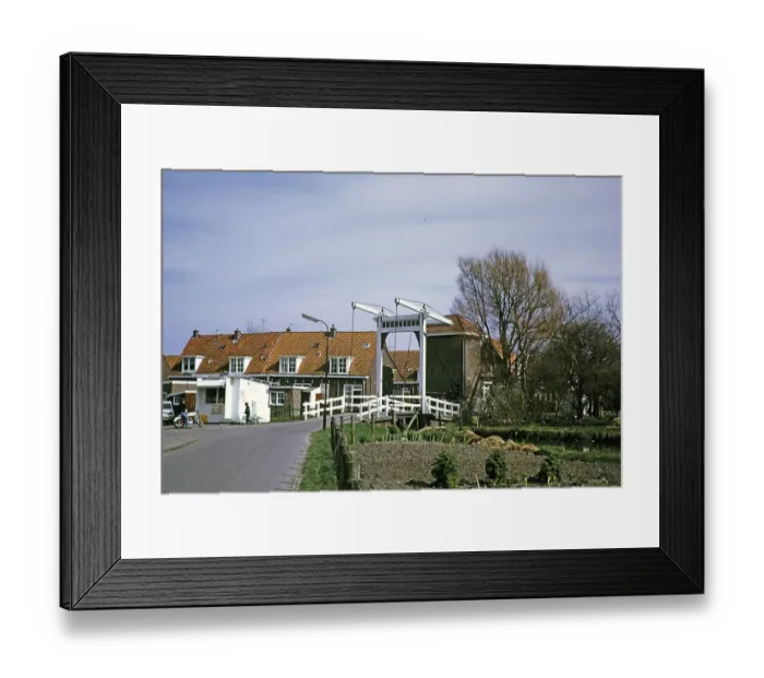 Framed Print : Bascule bridge and traditional village houses in Marken, Netherlands, 1973