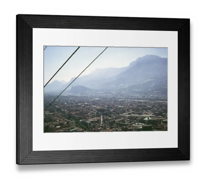 Framed Print : Oblique aerial view of the city centre from the cable car, Grenoble, France 1974
