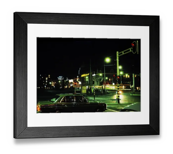 Framed Print : Neon lights and traffic City centre at night Amsterdam, Netherlands 1973
