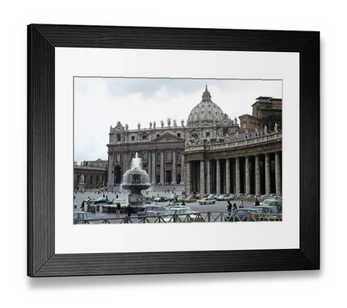 Framed Print : St Peter's Cathedral, Rome, Italy, 1974 People and cars in the square, Europe