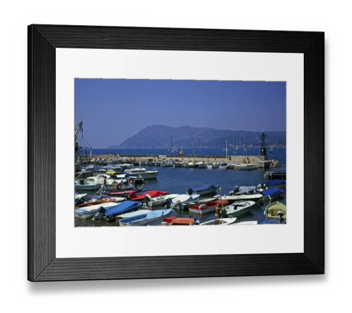 Framed Print : Boats in the harbour of Les Sablettes, French river landscape, France 1974