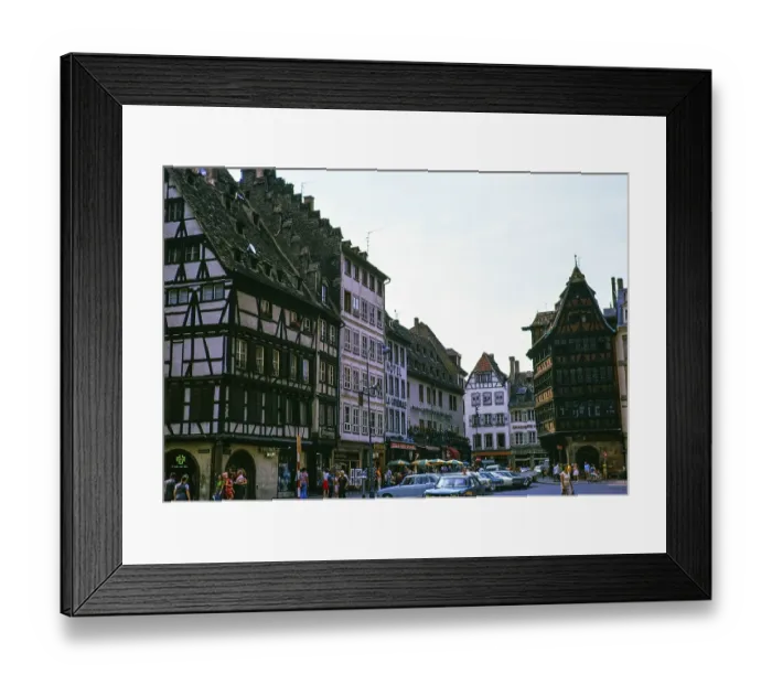 Framed Print : Historic medieval half-timbered buildings on the Place de la Cathedrale, city centre of Strasbourg, Alsace, France 1974 Framed Print : Historic medieval half-timbered buildings on the Place de la Cathedrale, city centre of Strasbourg, Alsace, France 1974