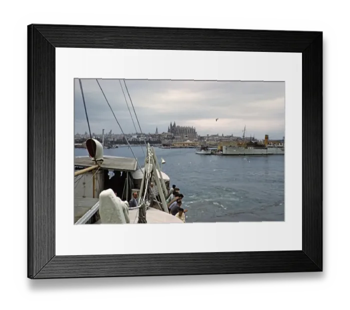 Framed Print : Ship leaving harbour port of Palma de Majorca, Balearic Islands, Spain 1950s Framed Print : Ship leaving harbour port of Palma de Majorca, Balearic Islands, Spain 1950s