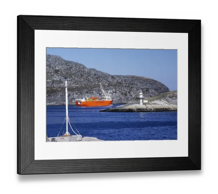 Framed Print : Small Seatrans cargo ship in coastal waters, Norway 1980