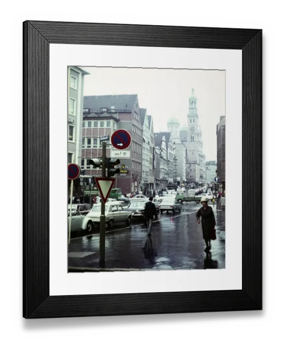 Framed Print : Street scene in the city centre of Augsburg, Bavaria, Germany 1960s