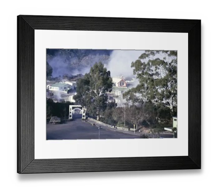 Framed Print : Hokowhitu a Tu memorial bridge and Maori village, Rotorua, New Zealand 1974 Entrance to Te Whakarewarewa village