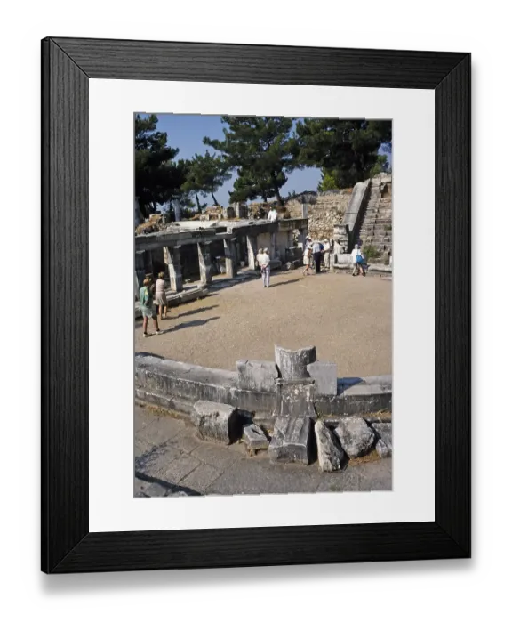 Framed Print : Archaeological site Ruins of the ancient Greek city of Priene, Turkey, 1997 Tourist group in the amphitheatre, Asia Framed Print : Archaeological site Ruins of the ancient Greek city of Priene, Turkey, 1997 Tourist group in the amphitheatre, Asia
