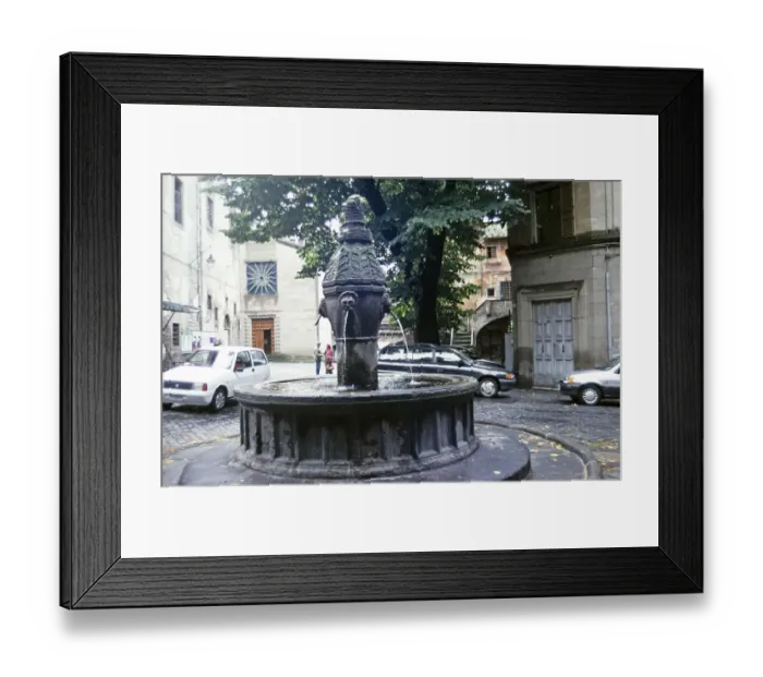 Framed Print : Fountain in city centre street with water by Roman aqueduct, Viterbo, Lazio region, Italy 1998