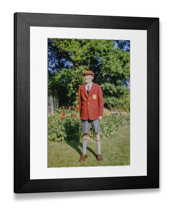 Framed Print : Boy standing in the garden wearing a brand new school uniform, England, Great Britain, 1960s, Full-length portrait Framed Print : Boy standing in the garden wearing a brand new school uniform, England, Great Britain, 1960s, Full-length portrait