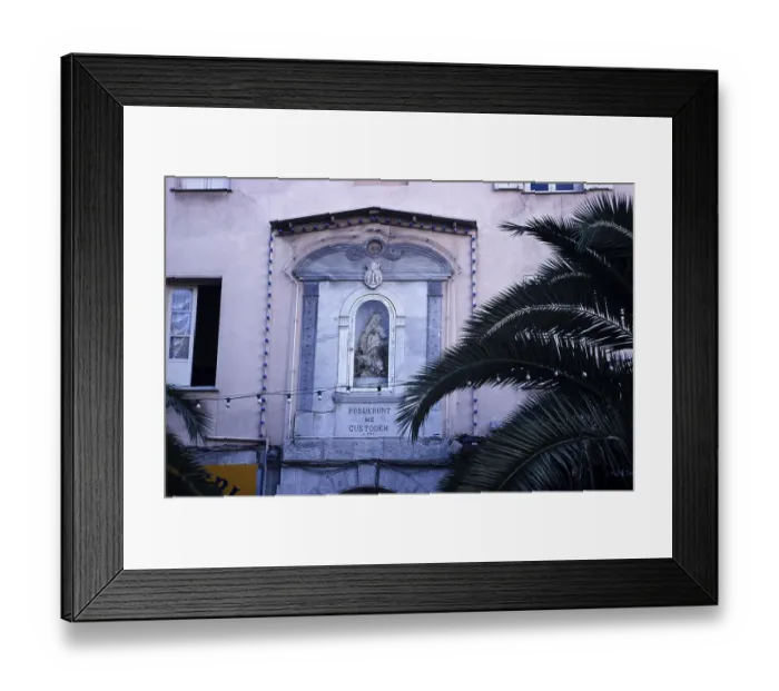 Framed Print : Exterior view of the imperial chapel, Ajaccio, Corsica, France in 1998 Posuerunt me Custodem Latin inscription