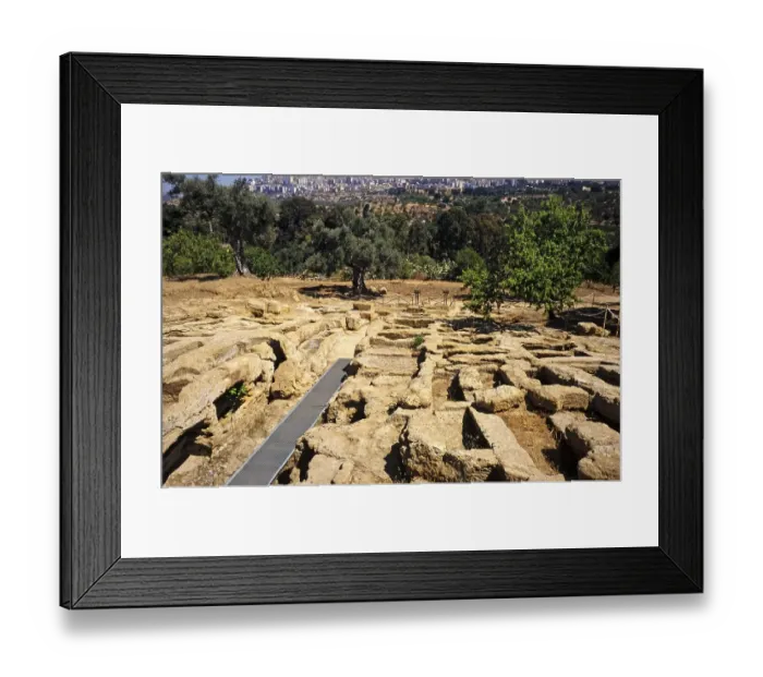 Framed Print : Roman cemetery in the Greek ruins of the Temple of Zeus, Akragas, Agrigento, Sicily, Italy, 1999, Europe