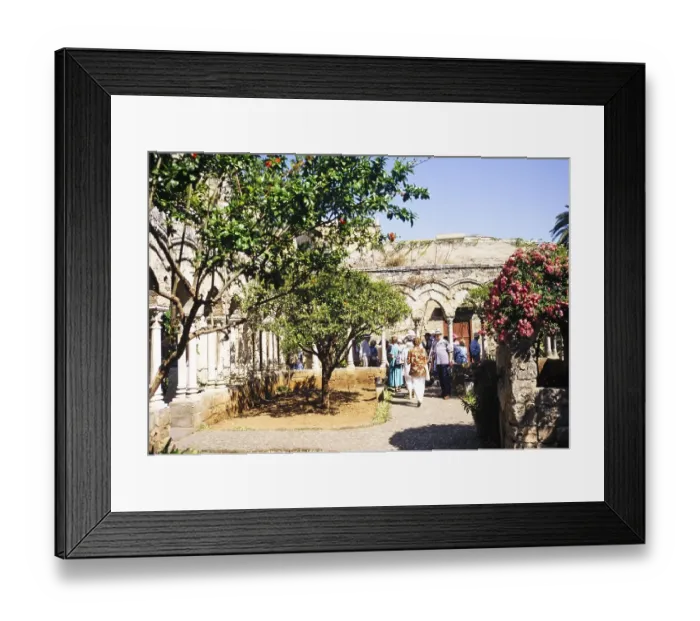 Framed Print : Tourist group exploring the cloister of the San Giovanni Hermitage, San Giovanni degli Eremiti, Palermo, Sicily, Italy, 1999, Europe