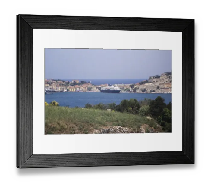 Framed Print : MV Minerva at berth in the harbour, Portoferraio, Elba 1999 Cruise ship Swan Hellenic