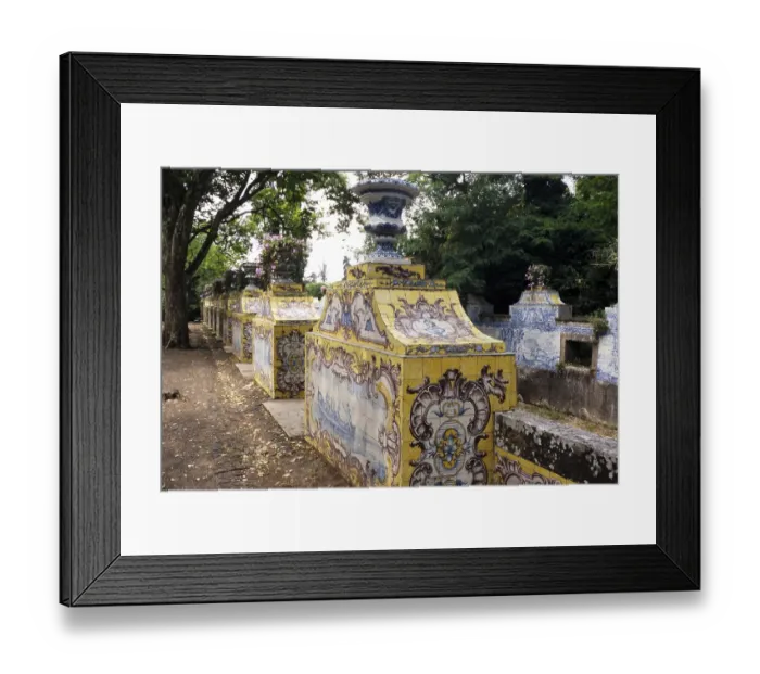 Framed Print : Azulejos, traditional Portuguese tiles, gardens in the National Palace of Queluz, Sintra, near Lisbon, Portugal, Europe
