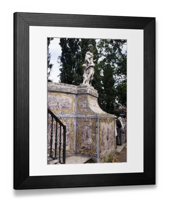 Framed Print : Azulejos, traditional Portuguese tiles, gardens in the National Palace of Queluz, Sintra, near Lisbon, Portugal, Europe