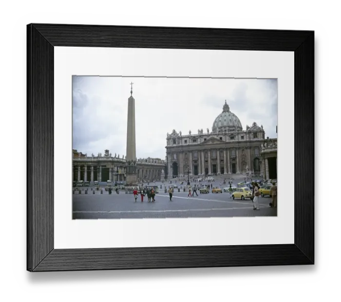 Framed Print : St Peter's Cathedral, Rome, Italy, 1974 People and cars in the square, Europe