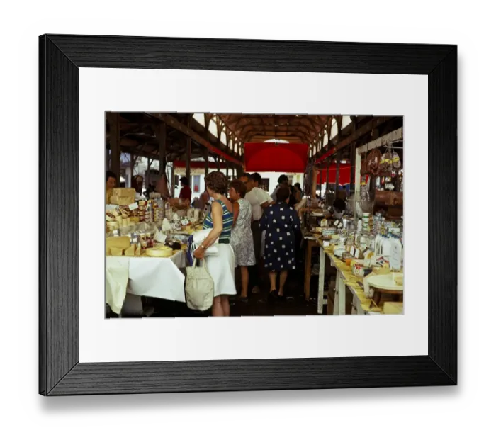 Framed Print : People shopping at a food market in Grasse, Cote d'Azur, France 1974