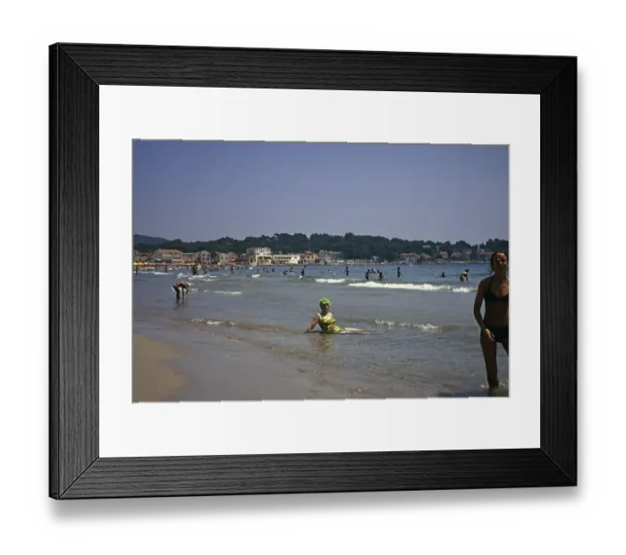 Framed Print : Sandy beach at Les Sablettes, Cote d'Azur, France 1974