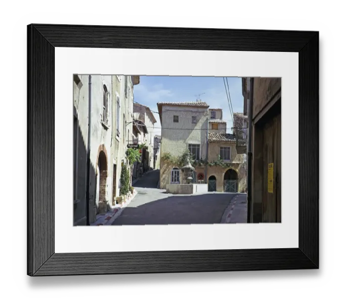 Framed Print : Attractive historic buildings in the village street of Venasque, Vaucluse, Provence, France 1974