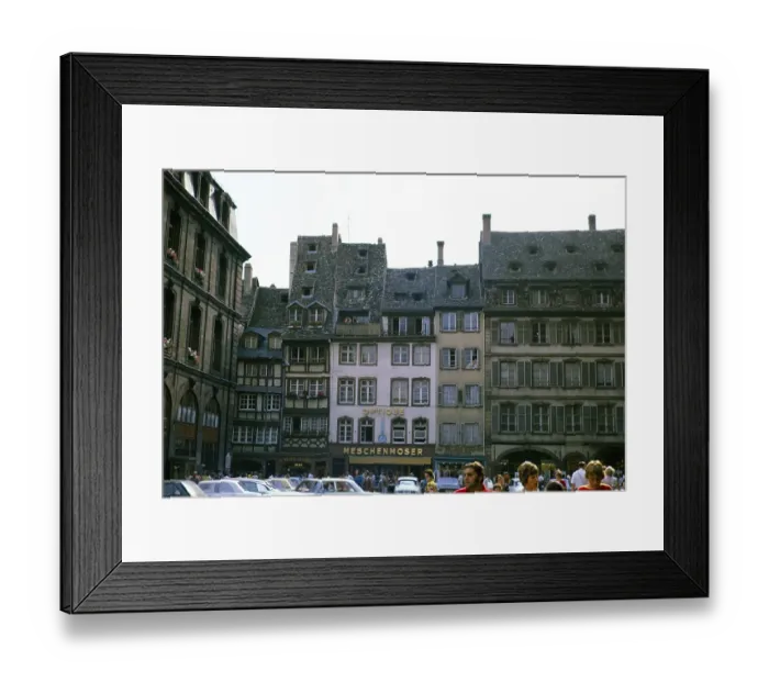 Framed Print : Historic medieval half-timbered buildings on the Place de la Cathedrale, city centre of Strasbourg, Alsace, France 1974 Framed Print : Historic medieval half-timbered buildings on the Place de la Cathedrale, city centre of Strasbourg, Alsace, France 1974