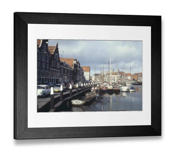 Framed Print : IJsselmeer, city of Hoorn or Horn, Veermanskade, North Holland, Netherlands 1970s-1980s The harbour, now a municipal marina is called Binnenhaven